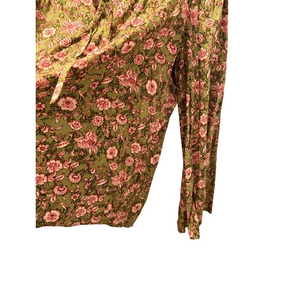 Jessica Simpson Olive Green Floral Boho Blouse With Tie Neck Sz L - Picture 6 of 11